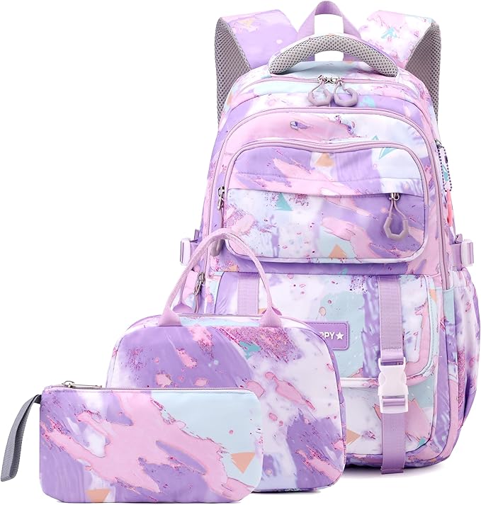 Purple Backpack for Girls Kids Backpacks with Lunch Box Elementary Middle High School Backpacks Students Bookbag Set School Bags for Teens Girls (Purple)