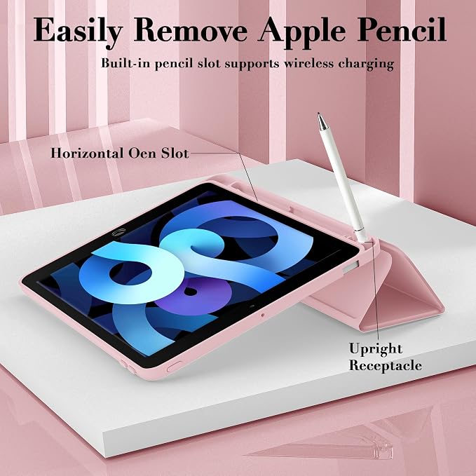 Cute Cherry Case for iPad 5th/6th Generation 9.7 inch Clear Hard Back Cover with Pencil Holder Tri-fold Stand Full Wrap Protective Case for Women Girls Pink Cherry/Pink Case