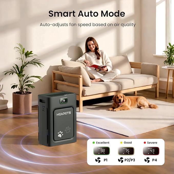 Pet Air Purifier for Home Large Room 2500 sq ft, H13 HEPA Washable Double-Sided