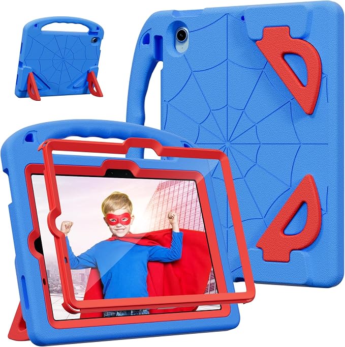 Kids Case for iPad Air 11-Inch (M4/M3/M2 2026/2025/2024) | iPad Air 5th Gen (2022) / 4th Gen (2020) 10.9 Shockproof Cover with Built-in Screen Protector and Stand (Black+Blue)