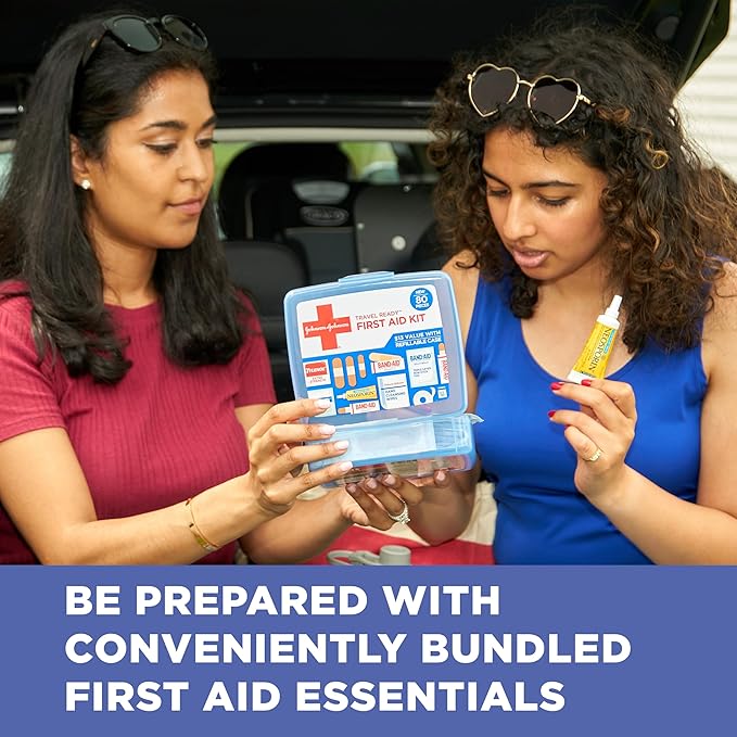 BAND-AID Brand Travel Ready Portable Emergency First Aid Kit for Minor Wound Care, Perfect for Home, Car, Travel, Camping Essentials & Outdoor Emergency Kit, 80 Pieces
