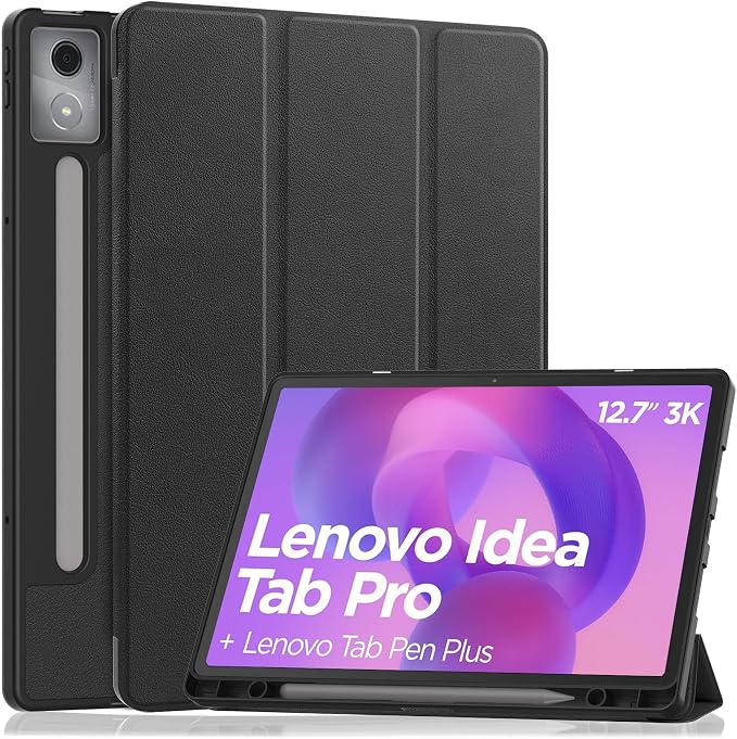YRH for Idea Tab Pro 12.7 inch Case 2025 with Pen Holder Soft TPU Back Tablet Cover Case with Auto/Sleep (Black)