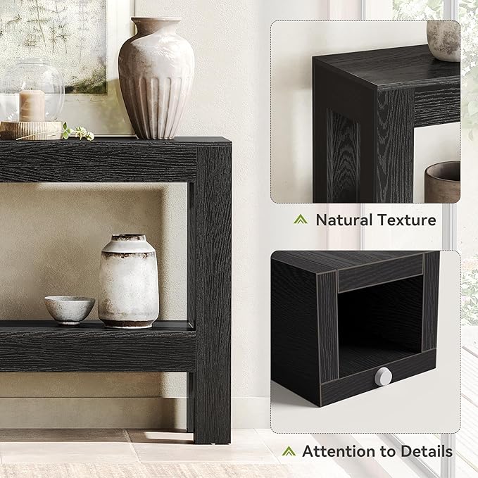 LITTLE TREE 63-Inch Black Console Table for Entryway, Narrow Long Wooden Entry Table for Living Room, Hallway, Sofa, Entrance, Foyer, Behind Couch with 2-Tier Storage Shelves