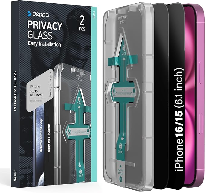Privacy Screen Protector for iPhone 15 Plus / 16 Plus (6.7) 2 Pack | Anti-Spy | Anti-Fingerprint | Bubble-Free | Easy Installation | Ultra-Resistant