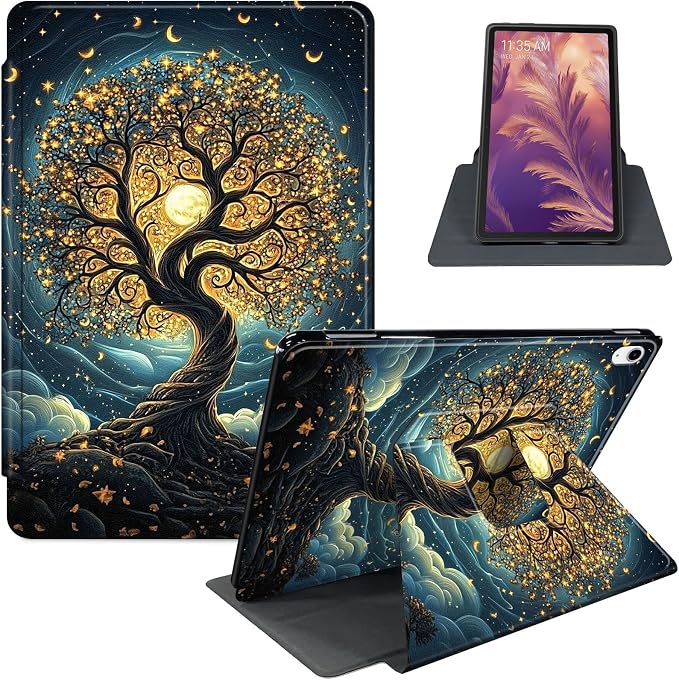 for iPad 11th Generation (A16 2025) 11 / iPad 10th Gen 10.9 2022 Case 360° Rotating PU Leather Stand Cover with Auto Sleep/Wake Shockproof TPU Backl Raccoon Perched