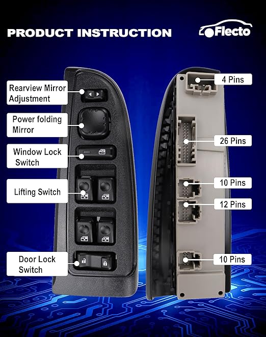 Flecto 15883323 Master Power Window Switch & Bezel Driver Side Compatible with 2003-2007 Chevy Avalanche/Silverado/GMC Yukon/Cadillac Escalade