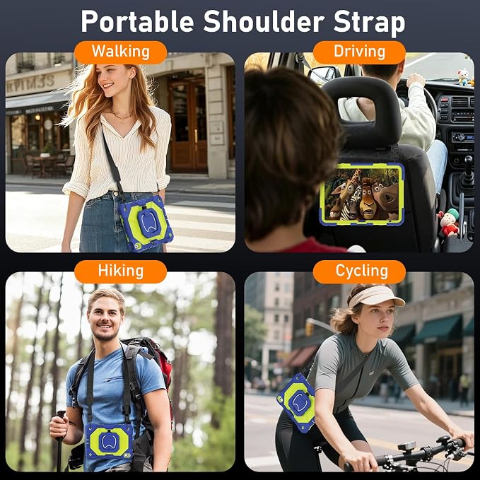 Case for iPad A16 11th/10th Generation 11/10.9 Inch 2025/2022 Dinines Full-Body Drop Protection Shockproof iPad a16 Case with Screen Protector 360° Rotating Stand Shoulder Strap Pencil Holder Black
