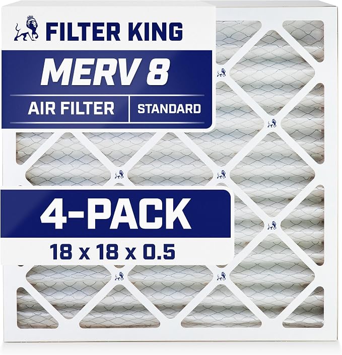 Filter King 18x18x0.5 Air Filter | 4-PACK | MERV 8 HVAC Pleated A/C Furnace