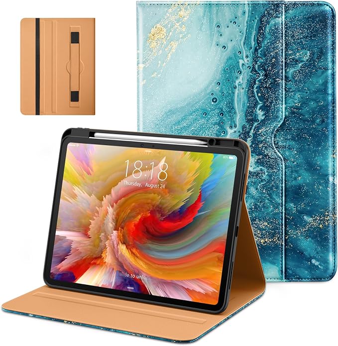 DTTO for iPad Pro 13 Inch Case (M5) 2025 / (M4) 2024 Brown | Premium Leather Business Cover with Pencil Holder Hand Strap &amp Pocket Corner Protection Auto Sleep/Wake Multiple Angles