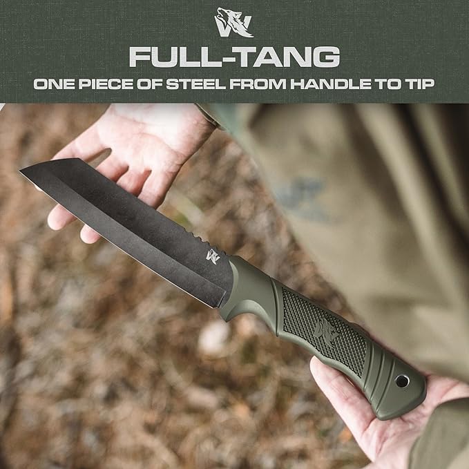 ODENWOLF W Machete - Survival Machete Full Tang with Sheath - Strong D2 Steel Knife Machete for Cutting Trees, for Yard Work, and for Bushcrafting and Big Tactical Knife with TPE-Handle