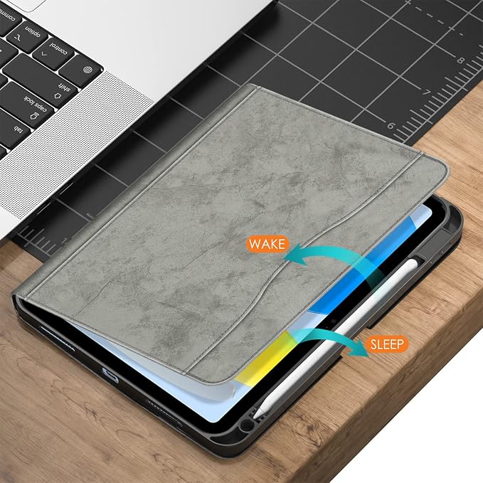 for iPad 10th Generation Case 10.9 inch 2022 with Pencil Holder PU Leather Smart ipad 11th A16 11inch Cover Model: A2696 /A2757 / A2777 Auto Sleep/WakeBlack