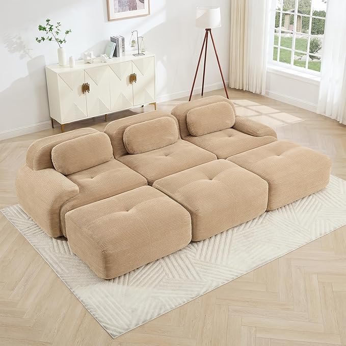 Camel Ottoman for Modular Sectional Sofa, Corduroy Deep Seat for Oversized Compressed Boneless Sectional Couches for Living Room Bedroom Apartment, Cloud Sofa Couch Set, Memory Foam, No Assembly
