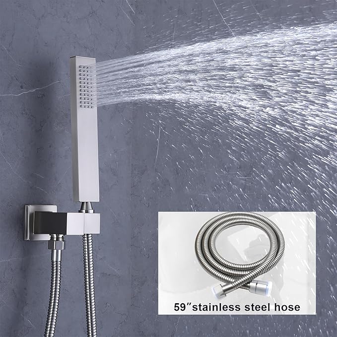 KATAIS Tempreature Display Shower System Brushed Nickel Shower Faucet Set with 12 inch and 8 inch Shower Head, with 6 PCS Body Jet, Handheld Spray