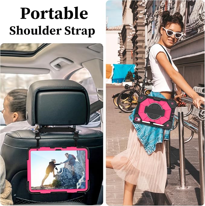Nitupai Case for iPad 10th Generation 10.9 Inch 2022 / iPad A16 Case 11 Inch 2025 with Screen Protector 10th Gen Cover for Kids Pencil Holder 360° Rotating Stand Shoulder Strap Black Black