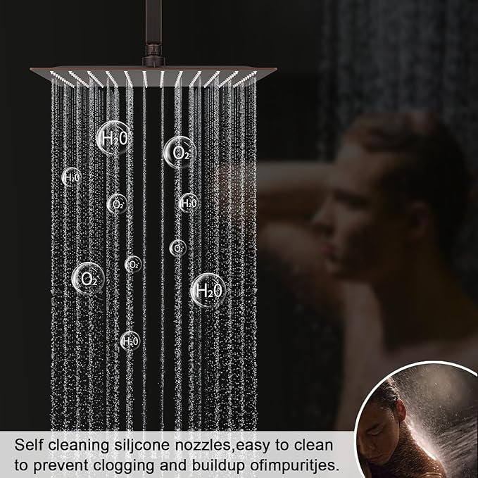 KATAIS Oil Rubbed Bronze Digital Display Shower System with 12 inch Ceiling Mounted Shower Head and Wall Mounted Two Shower Head(8 inch), with Handheld Shower