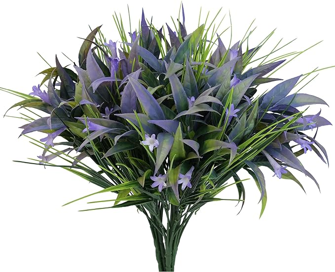 8 Bundles Artificial Plants Bushes Outdoor UV Resistant Fake Flowers Grass Bulk Faux Plastic Greenery for Fall Winter Summer Outside Window Box Planter Front Porch Yard Floral Arrangements