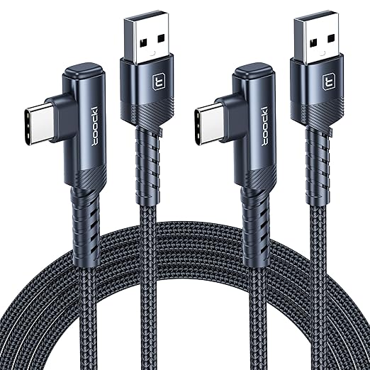 toocki USB C Cable Right Angle 2-Pack 10ft USB A to USB C Charger Cable | Black 90 Degree Braided Fast Charging Carpaly Cord for iPhone17 Series Samsung Galaxy S25/ S24+/Note 10 LG V30 Switch