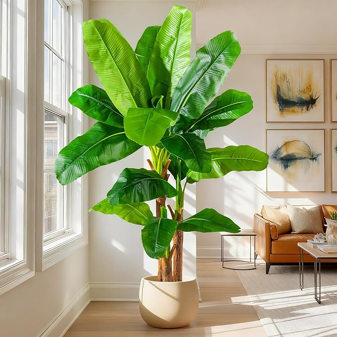 Big Faux Tropical Bananas Trees Tall Artificial Banana Tree Indoor Outdoor Realistic Floor Plant Large Fake Plants for House Home Living Room Office Front Porch Decor Outside Patio para decoracion