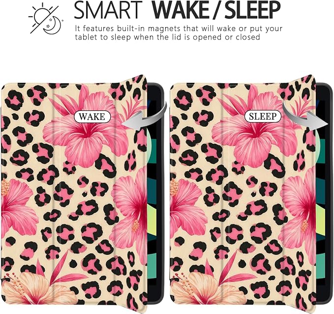 Joyland Brown Leopard Floral for iPad 6th/5th Generation 9.7 Inch 2018/2017Air 2/Air 1 CaseBuilt-in Pencil Holder with Shockproof Cover Transparent Back Shell Auto Wake/SleepBlack
