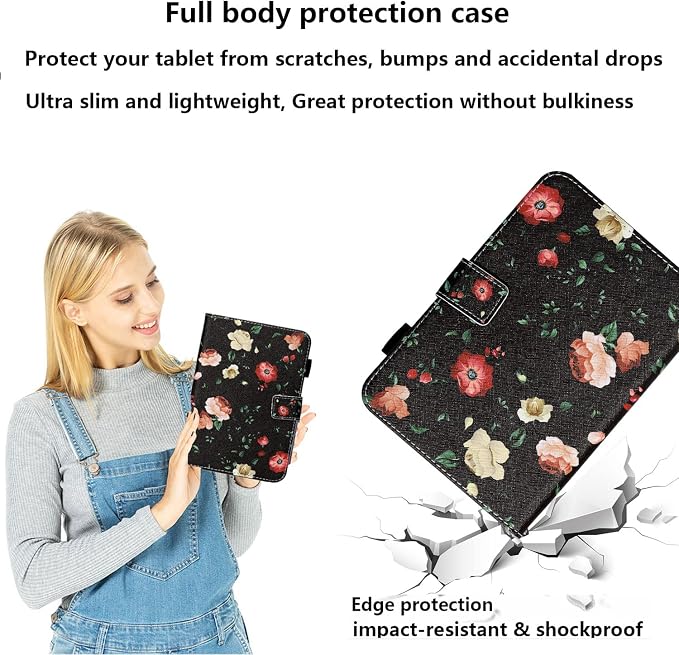 for Galaxy Tab A 8.4 Case 2020 Model (SM-T307/T307U) with Pencil Holder Pockets Multi-Angle Viewing Folio Stand PU Leather Shockproof TPU Cover for Samsung Tab A 8.4 T307 Black Rose Flower