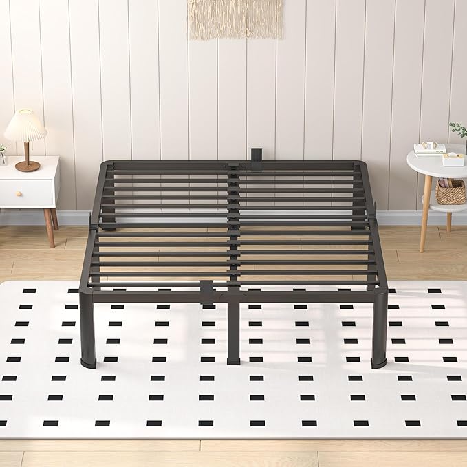 16 Inch King Heavy Duty 3500 lbs Bed Frame with Round-Corner Legs & Anti-Squeak Design – Quick Assembly Metal Platform, No Box Spring Needed