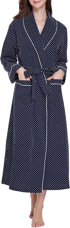 Lavenderi Women’s 100% Cotton Long Kimono Lounge Bathrobe Robe, Ladies Loungewear for Spa