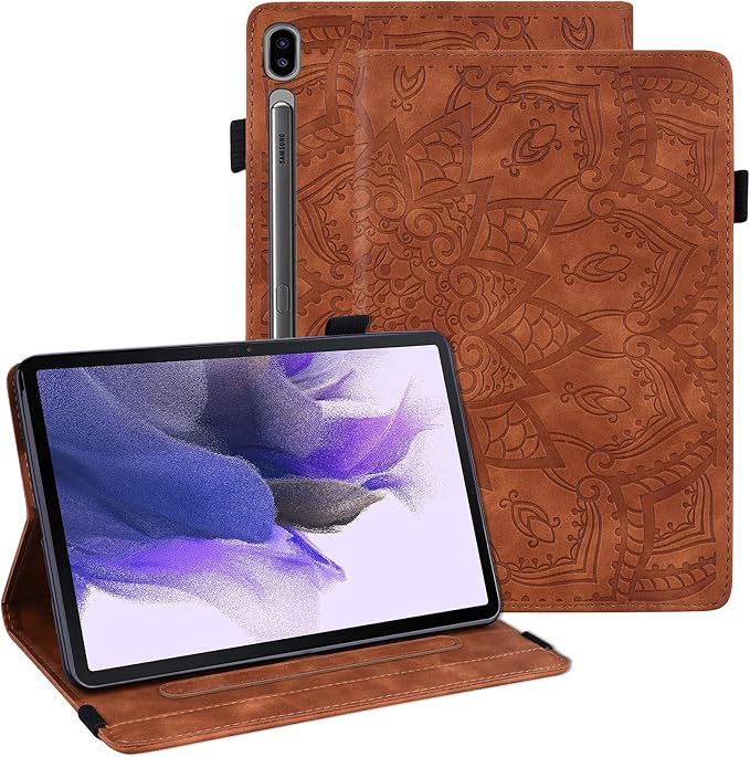 Dteck Case for Samsung Galaxy Tab S9 FE+ Plus 5G Tablet Case 12.4 2023 with Pencil HolderPU Leather Embossed Flower Cat Folio Multi-Angle Viewing Stand Shockproof Protective Tablet 12.4 CoverBlue