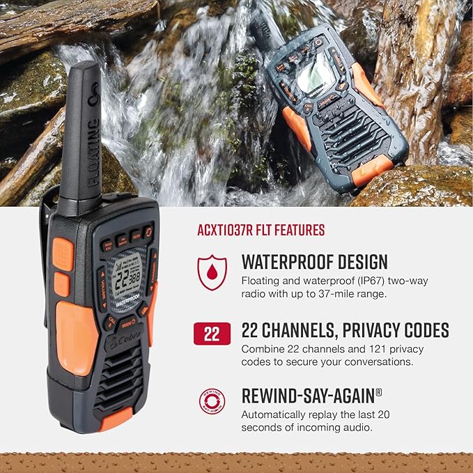 Bundle of Cobra RX680 Walkie Talkies (2-Pack) + Cobra ACXT1037R FLT Floating Walkie Talkie (1 Pack)