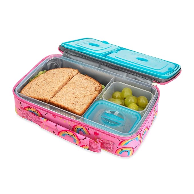 Nuby Insulated Lunchbox for Girls - Bento Lunch Box - 3+ Years - Pink Rainbows - Back to School Essentials
