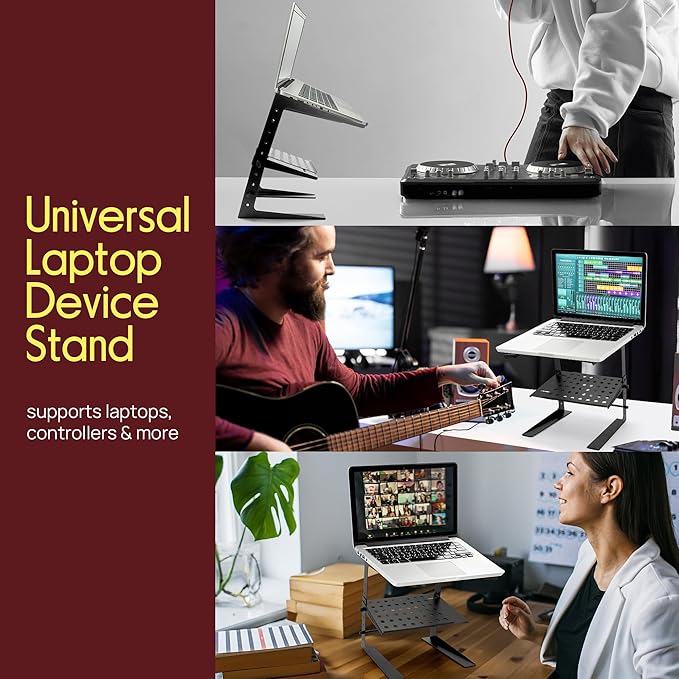 Pyle Adjustable Laptop Stand - Desk Riser for Laptop, CD Player/Controller, EFX Machine or Lighting Controller, with Shelf Storage, 4 Easy Line-It-Up Height Adjustments