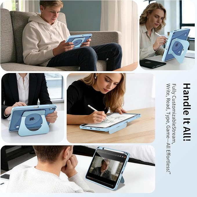 Case for iPad Air 11-inch (M4 2026/ M3 2025/ M2 2024) &amp 10.9-inch (5th/ 4th Gen) 2022/2020Dual Metal Foldable Stand Any Angle Support with Pencil Holder (Black)