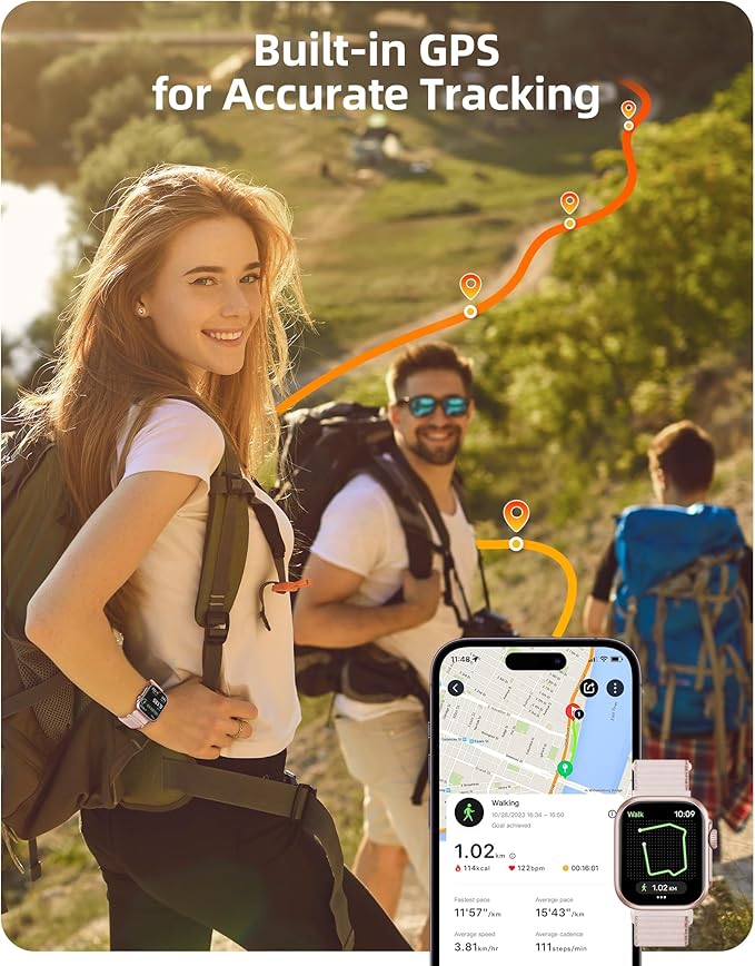 Parsonver GPS Smart Watch for Women Men, Built-in GPS & Bluetooth Calling, Waterproof HD Screen Fitness Tracker 100+ Sports Modes, Pedometer, Smartwatch for Android Phones/iPhone Compatible(Two Bands)