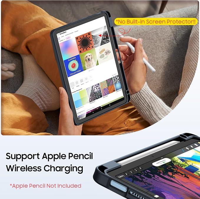 Fintie Shockproof Case for iPad Air 11-inch &amp iPad Air 5th/4th Gen 10.9 in | Slim Frosted Hard Back Cover Multi-Angle Viewing Built-in Kickstand &amp Pencil Holder Anti-Scratch Black