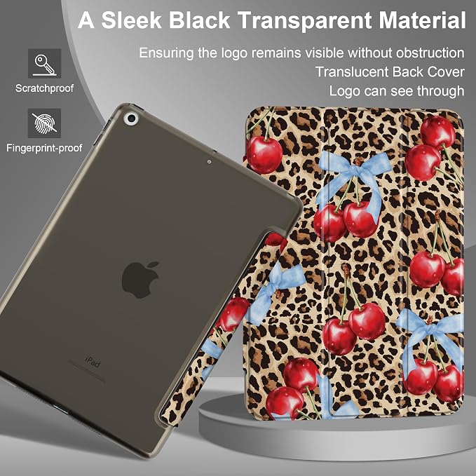 Compatible with iPad 10.2 Inch Case 2021 2020 2019 Smart Lightweight Trifold Stand Hard Plastic Transparent Cover Support Auto Sleep/Wake for iPad 10.2 9th/8th/7th Gen - Bear &amp Cherry