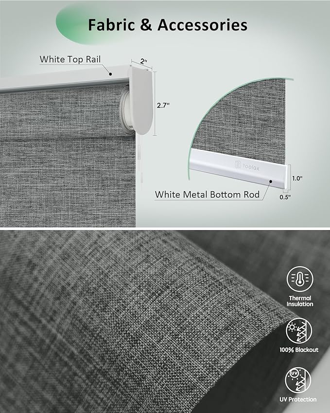 Yoolax Motorized Blinds App Control, Blackout Roller Shades for Windows, Cordless Automatic Shades Roller Window Blinds for Bedroom Living Room Office (Blackout Ashfall Gray, 28" W x 72" H)