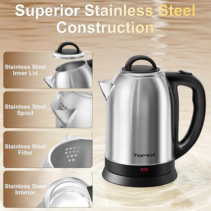 Topwit 2.5L Large Electric Kettle,Fast Boil Stainless Steel Electric Kettle