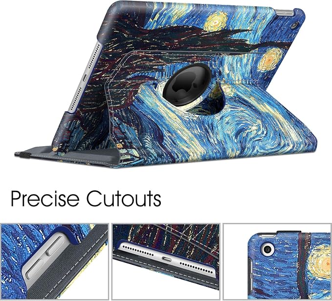Fintie 360° Rotating Case for iPad 9th / 8th / 7th Generation 10.2 Inch | Swivel Stand Portrait &amp Landscape Viewing Shockproof Cover with Pencil Holder Auto Wake/Sleep Aqua Wave