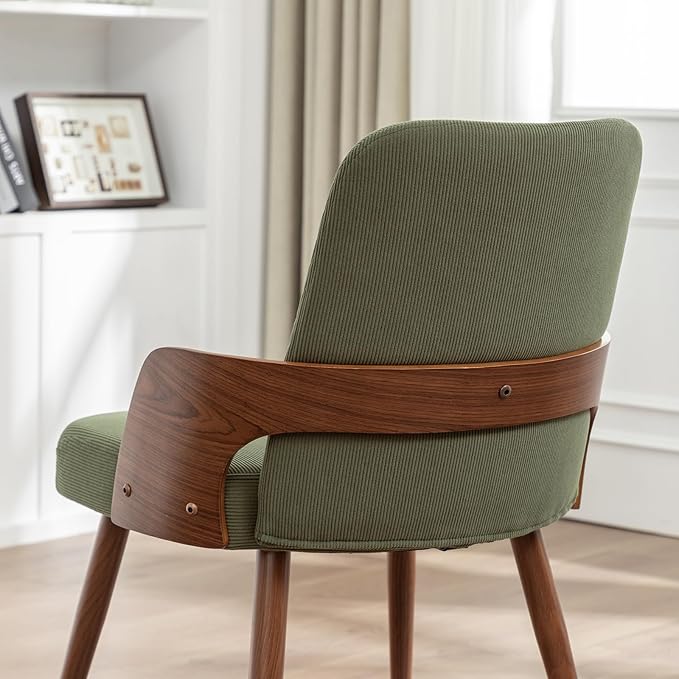 Dining Room Chairs Set of 4,Mid Century Modern Kitchen Chairs,Green Corduroy Fabric Upholstered Accent Chairs,Metal Legs Wooden Desk Chairs,Armless and No Wheels for Kitchen Dining Room
