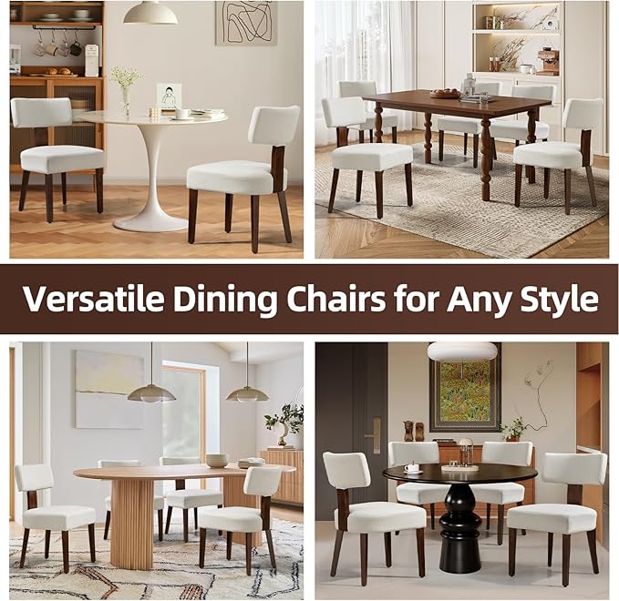Dining Chairs Set of 2, Fabric Upholstered Wood Kitchen Chairs, Linen Curved Backrest Accent Chairs,Farmhouse Modern Dining Chairs with Foot Pad for Kitchen/Living Room/Restaurant/Cafe-Beige