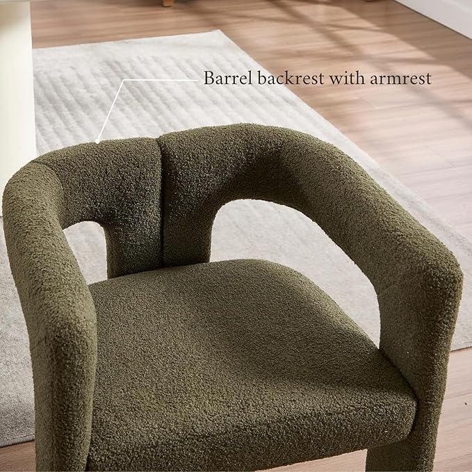 Modern Dining Chairs Set of 4, Upholstered Side Chairs Sherpa Fabric Guest Chairs with Barrel Backrest Armchair for Dining Room Living Room, Green