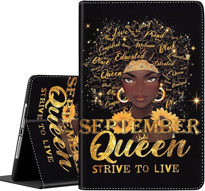 Case for iPad Pro 11 Inch 2022/2021/2020 (4th/3rd/2nd Gen) for iPad Air 5th / 4th Generation 10.9 Inch (2022/2020) Durable Shockproof Protective Cover，Black Woman Queen Afro Design