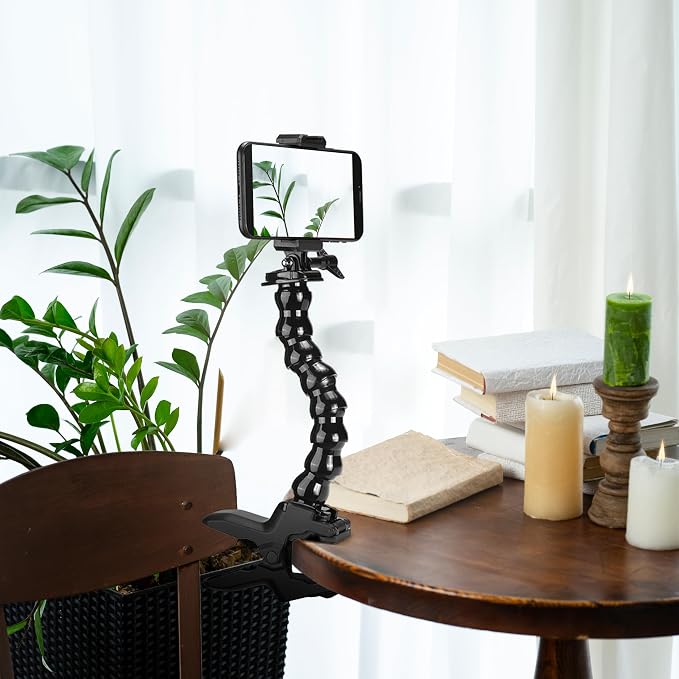 Gooseneck Phone Holder Flex Clamp Clip Mount with Flexible Jaws for Desk Pole or Mobile Stand Adjustable Compatible with iPhone 14 13 Pro XS Max XR X 8 7 6 6s Plus and Other 4-7'' Device
