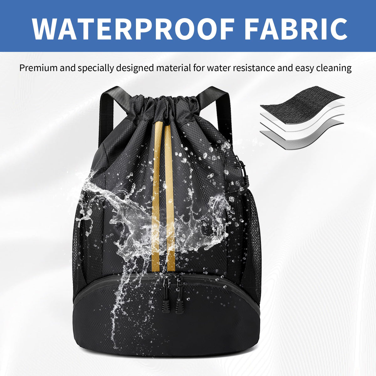 JELUTAR Drawstring Backpack Gym Bag with Shoes Pocket, Black Gold