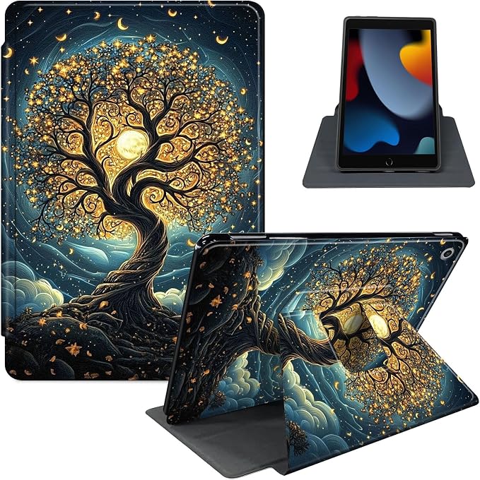 for iPad 11th Generation (A16 2025) 11 / iPad 10th Gen 10.9 2022 Case 360° Rotating PU Leather Stand Cover with Auto Sleep/Wake Shockproof TPU Backl Raccoon Perched