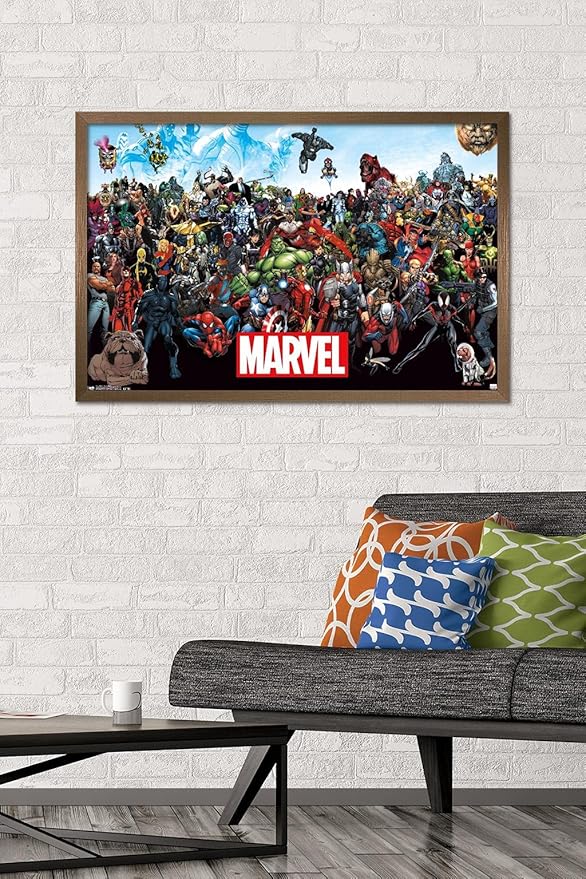 Marvel Comics The Marvel Lineup Wall Poster, 34L" x 22.4W", Bronze Framed Version