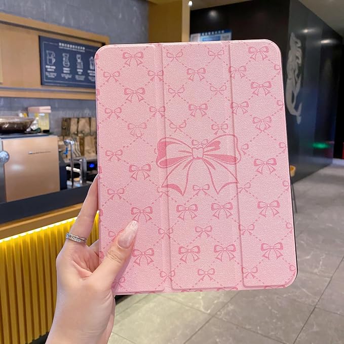 Tablet Case for iPad 11th A16 Generation 11 Inch 2025 / iPad 10th Generation 10.9 Inch 2022 Trifold Stand Smart Protective Cover Soft TPU Back Auto Wake &amp Sleep(Hot Pink Bow)