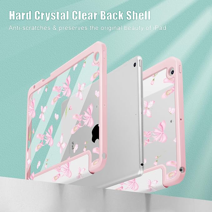 May Chen for iPad 9th Generation with Pencil Holder iPad 8th/7th Gen Case 10.2-inch [Penceil Holder] Trifold Stand Auto Wake/Sleep Clear TPU Protection Back Cover Ballet Shoes