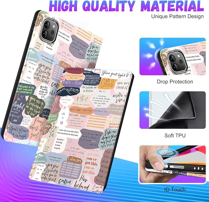 Uppuppy for iPad Pro 12.9 Case Kids Folio PU Leather Cover with Apple Pencil Holder Auto Sleep/Wake Adjustable Angles for iPad Pro 12.9 6th/5th/4th/3rd Gen Sun Moon Black