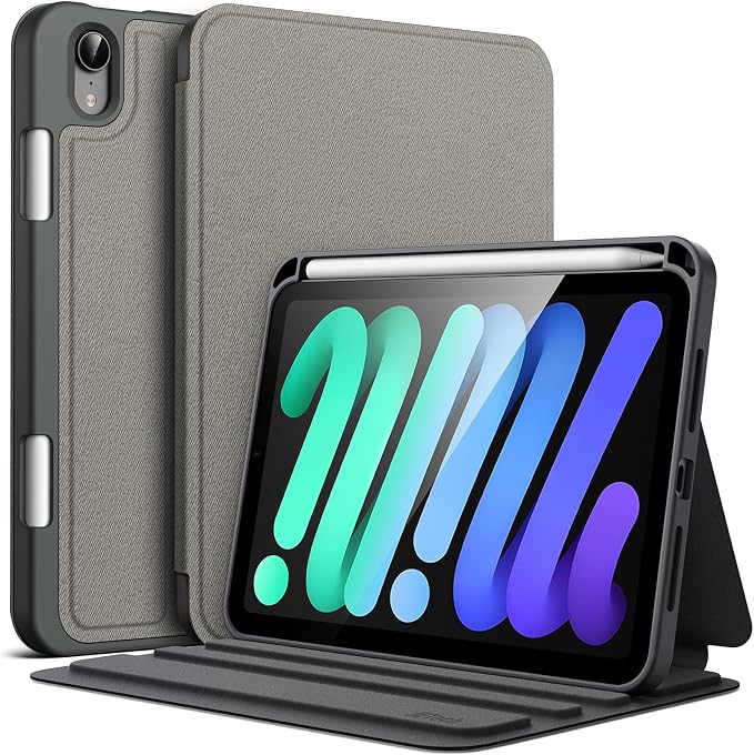JETech Folio Case Cover for iPad mini A17 Pro/6th Gen (2024/2021) Black | Multi-Angle Stand Cover Pencil Holder Slim Protective Cover Auto Wake/Sleep