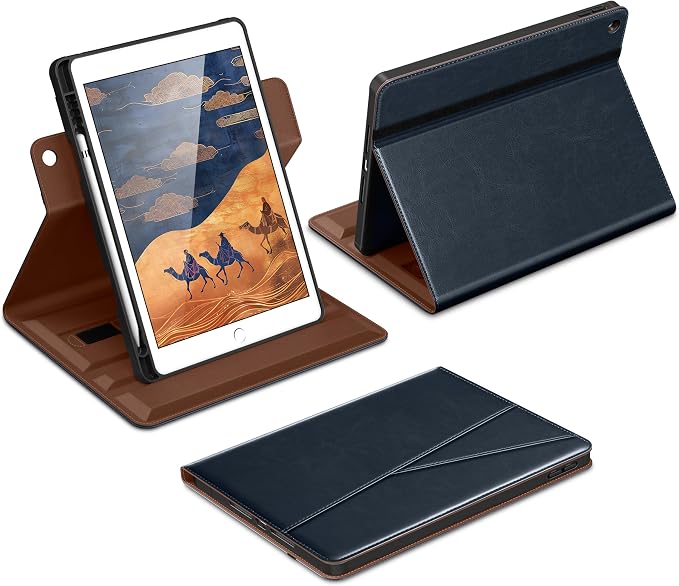 DTTO for iPad 9th/8th/7th Gen Case 10.2 Inch (2021/2020/2019) Brown | 360 Degree Rotating Premium Faux Leather Folio Stand Cover with Pencil Holder Auto Sleep/Wake Multiple Angles Hand Strap